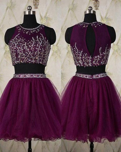 Two Piece Beading Homecoming Dress With Open Back cg4746