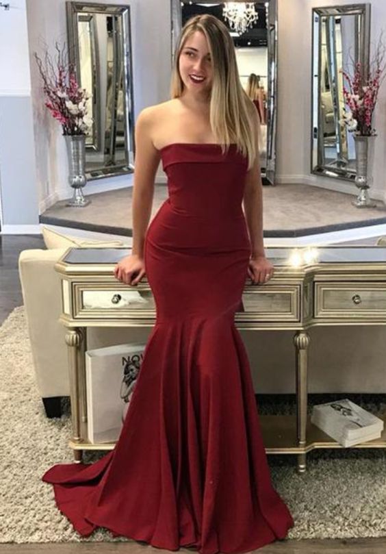 Strapless Burgundy Mermaid Prom Dress,Sexy Sheath Evening Dress cg4777