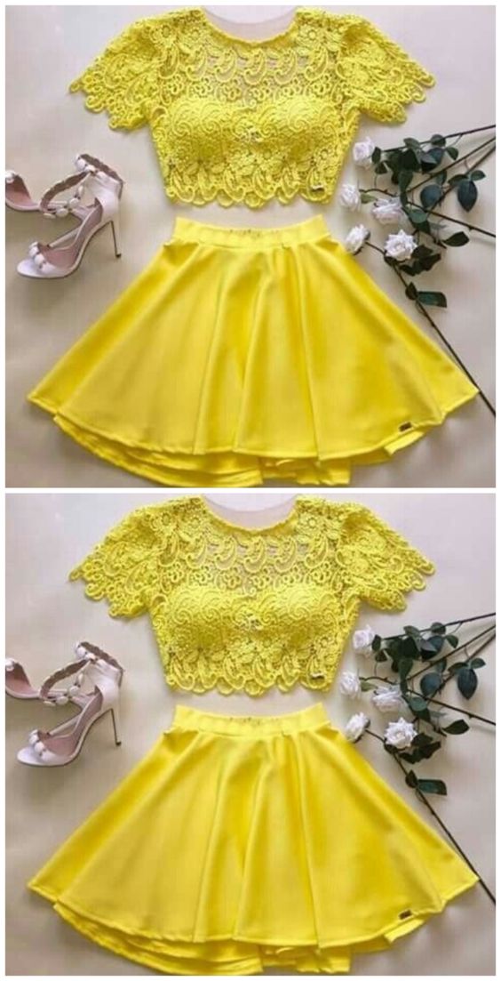 yellow two piece homecoming dress  cg4809