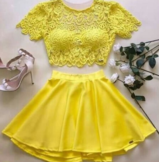 yellow two piece homecoming dress  cg4809