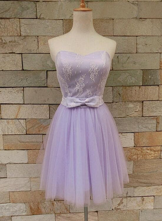 Beautiful Lavender Tulle And Lace Cute Party Dress, Sweetheart Party homecoming Dress With Bow  cg4832