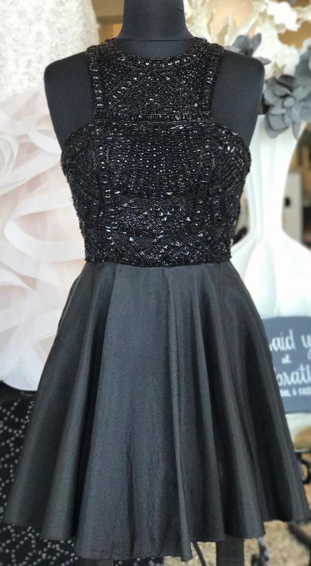 Little Black Dress, Beaded Short Black Dresses Homecoming Dresses cg4835