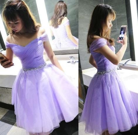 Beautiful Lavender Beaded Waist Cute Tulle Party Dress , Short Homecoming dress cg4842