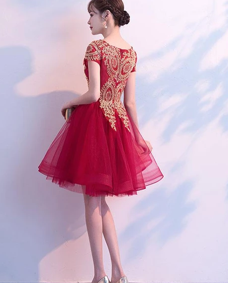 BEAUTIFUL BURGUNDY TULLE LACE DRESS, BURGUNDY LACE HOMECOMING DRESS cg4944