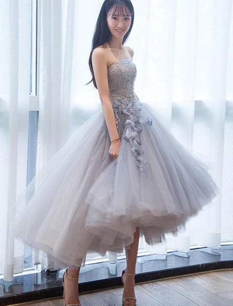 CUTE GRAY TULLE LACE SHORT Party DRESS FOR TEENS, HOMECOMING DRESS cg4963