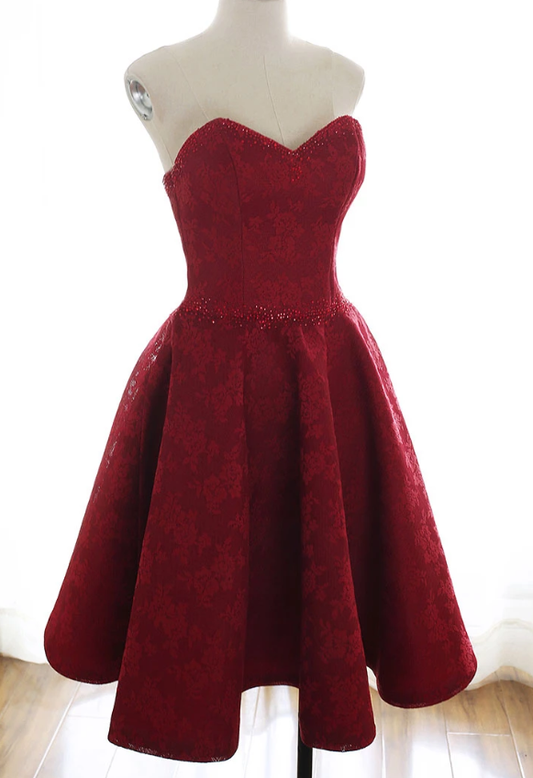 Burgundy sweetheart lace short party dress burgundy homecoming dress cg4979