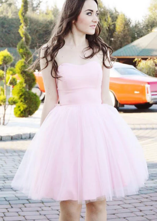 Simple sweetheart pink tulle short party dress, pink tulle homecoming dress cg4991