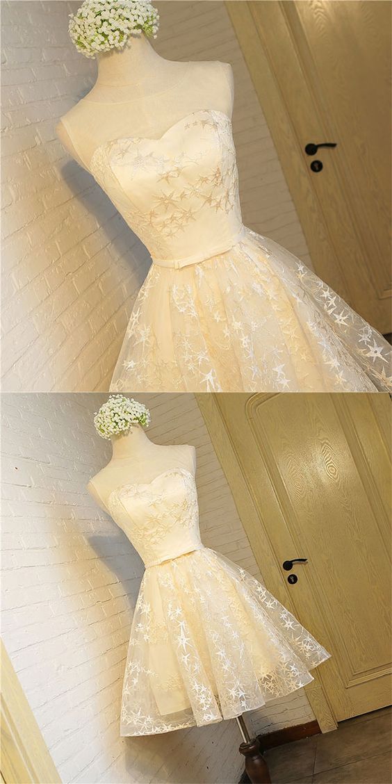 champagne short party dress, homecoming dress, fashion girl dress cg5055