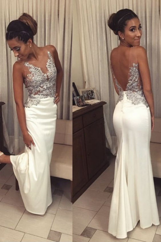 Ivory Mermaid Prom Dresses Appliques Open Back cg5176