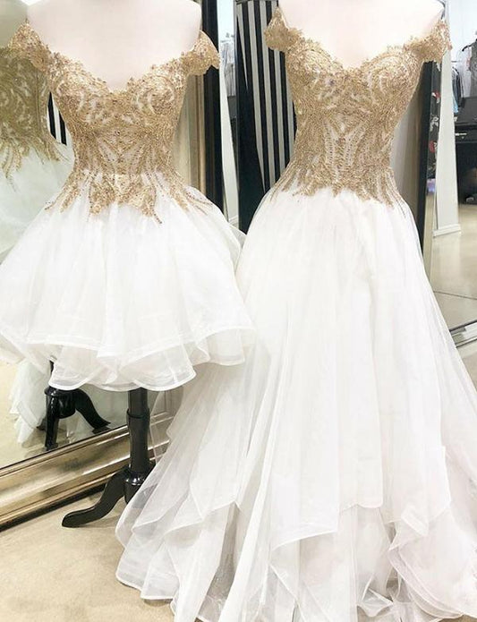 Off The Shoulder White Short Homecoming Dresses With Appliques  cg526