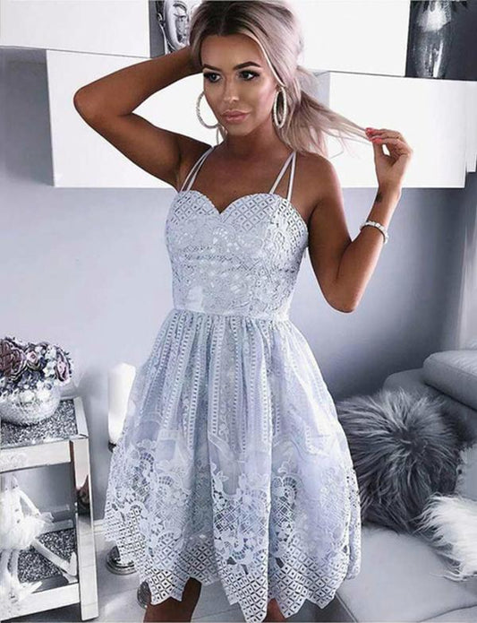 Spaghetti Straps Knee-Length Lace Homecoming Dress  cg538