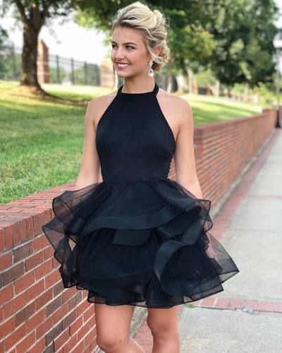 Black Short Tulle Homecoming Dress Halter Neck cg5445