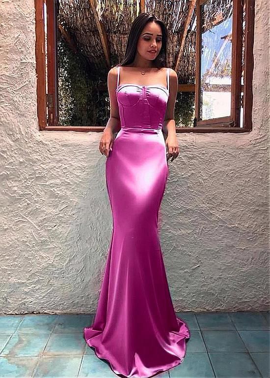 Satin Spaghetti Straps Neckline Floor-length Mermaid Evening prom Dress cg5475