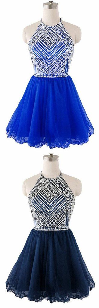 Beaded Top Homecoming Dress with Halter Strap, Back To School Dresses  cg5659