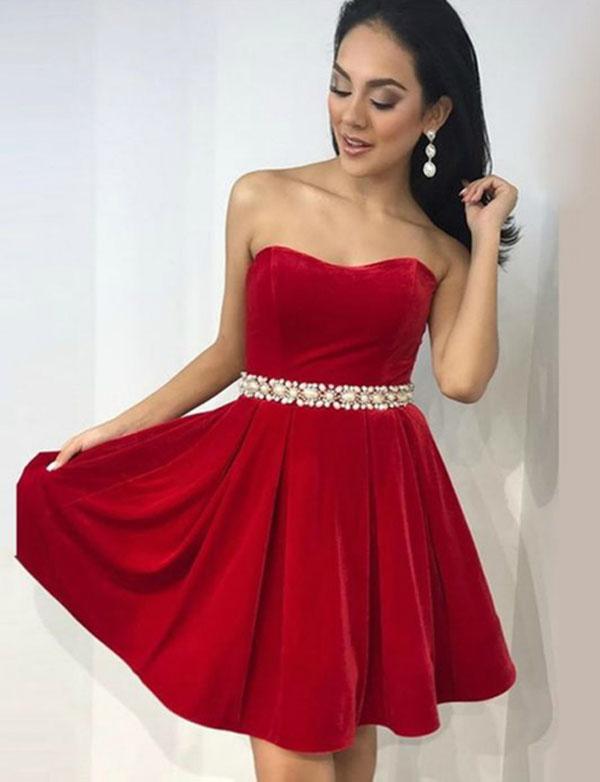 Sweetheart Red Black Velvet Short Homecoming Party Dresses cg566