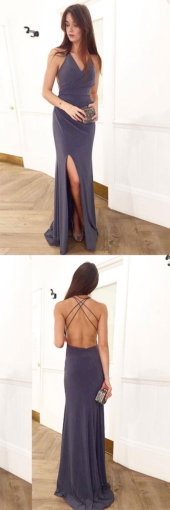 SIMPLE V NECK BACKLESS LONG PROM DRESS EVENING DRESS  cg5764