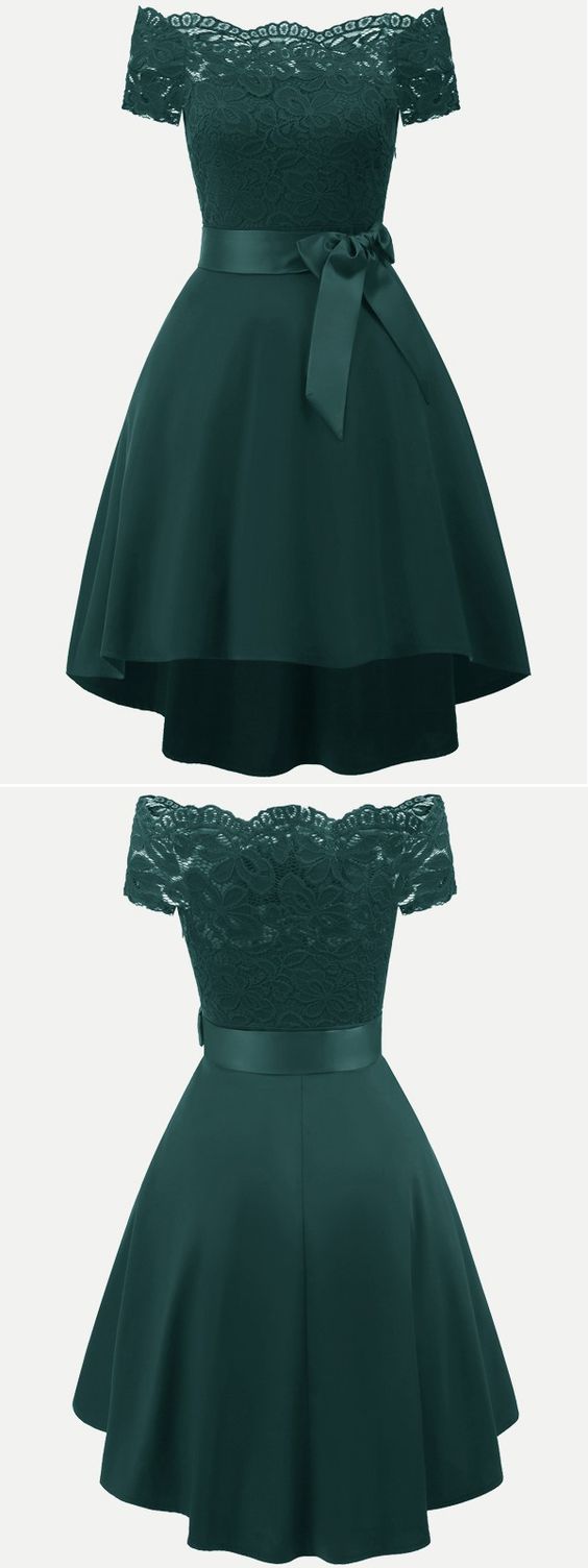 Green Lace High Low homecoming Dress  cg5788