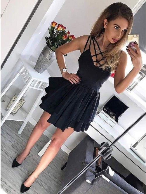 black criss cross neck homecoming party dresses, cg5858