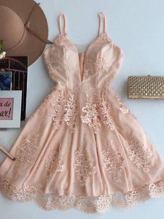 Cute V Neck Lace Short Cheap Homecoming Dresses cg59