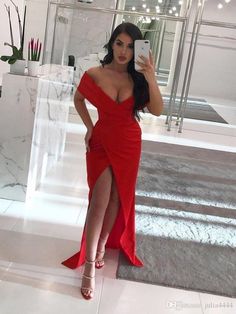 Red Evening prom Dresses Formal High Front Split   cg5911