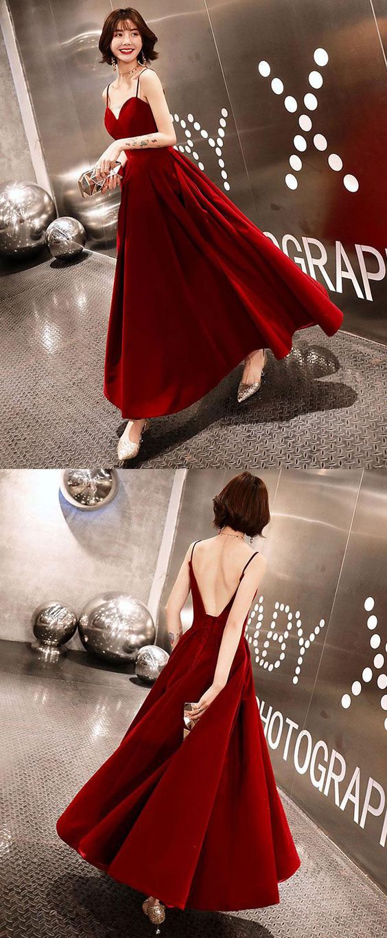 Burgundy sweetheart tea length prom dress, burgundy bridesmaid dress  cg5920