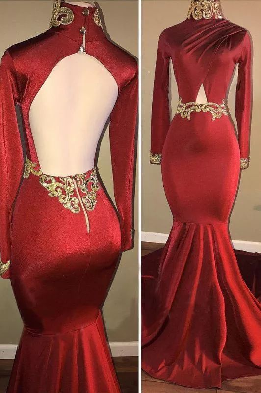 Long Sleeves High Neck Hollow Back Mermaid Prom Dresses  cg5970