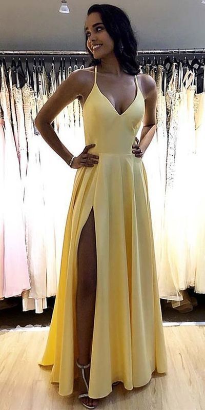 Simple Long Spaghetti Straps Prom Dresses cg6039