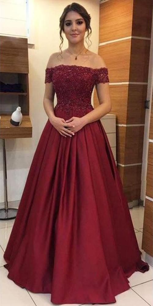 Burgundy Appliques Off Shoulder Prom Dress Custom Made Long Evening Gowns Satin Fashion Graduation Party Dresses  cg604