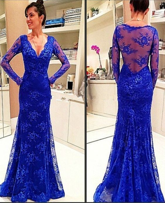 Mermaid Sexy Deep V-neckline Lace Prom Dress cg6234