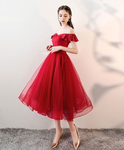 Burgundy tulle short prom dress, burgundy tulle bridesmaid dress  cg6287