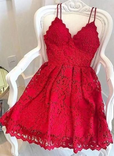 SPAGHETTI STRAPS LACE SHORT HOMECOMING DRESSES cg63