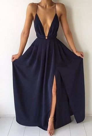 Deep V Neck Long navy Prom Dresses  cg6375