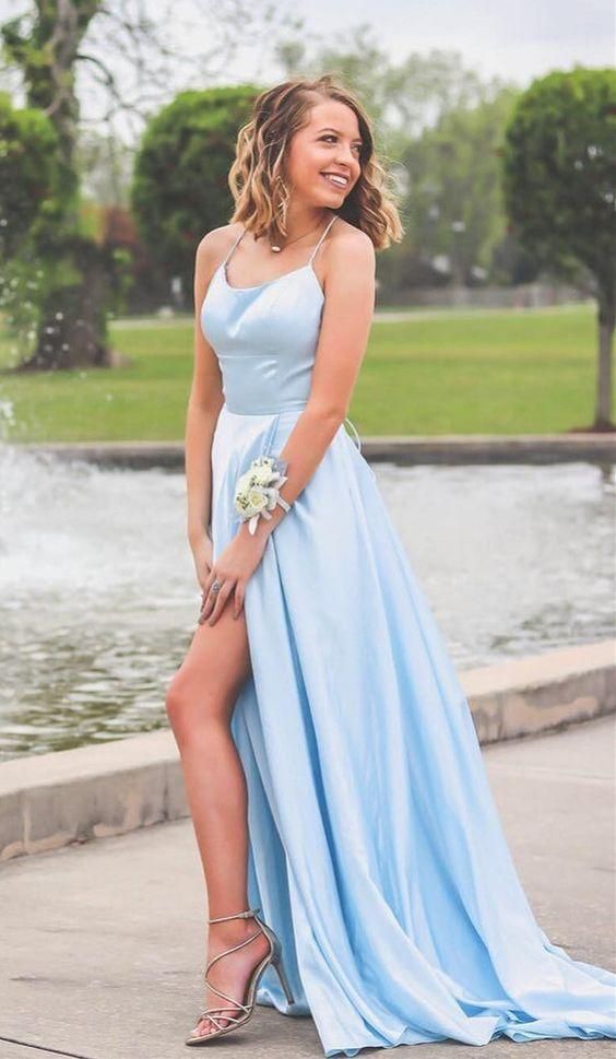 Light Blue Prom Dress with Slit, Evening Dress ,Winter Formal Dress, Pageant Dance Dresses, Graduation School Party Gown  cg6513