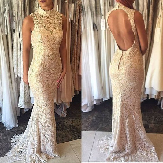 Lace Mermaid Prom Dress, Open Back Prom Dress,Sleeveless Evening Gown,Long Evening Dresses,Formal Dress  cg6550