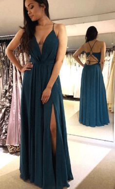 Green V-Neck Chiffon Prom Dress,Long Split Evening dress cg6837