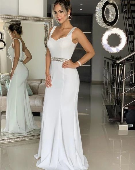 Floor-Length white Prom Dress with Beading , long prom dress  cg6966