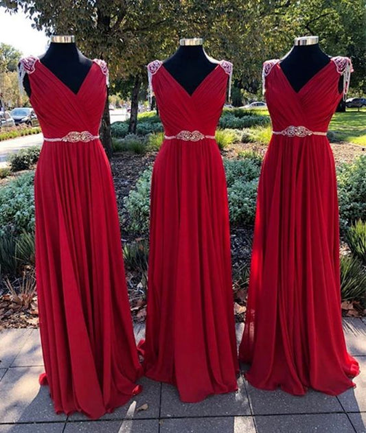 Burgundy v neck chiffon long prom dress, burgundy evening dress  cg7119