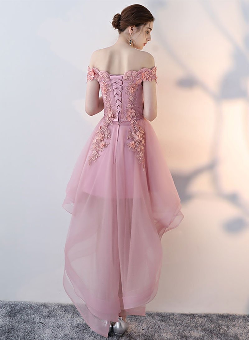 Cute lace tulle short homecoming dress, high low evening dress cg727