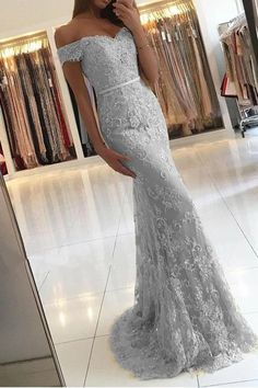 Mermaid Silver Lace Prom Dress, Evening Dress, Pageant Dance Dresses, Graduation School Party Gown  cg7317