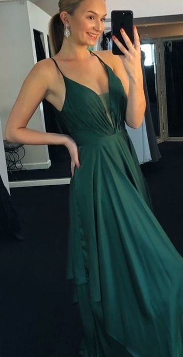 Simple hunter green prom dress  cg7324