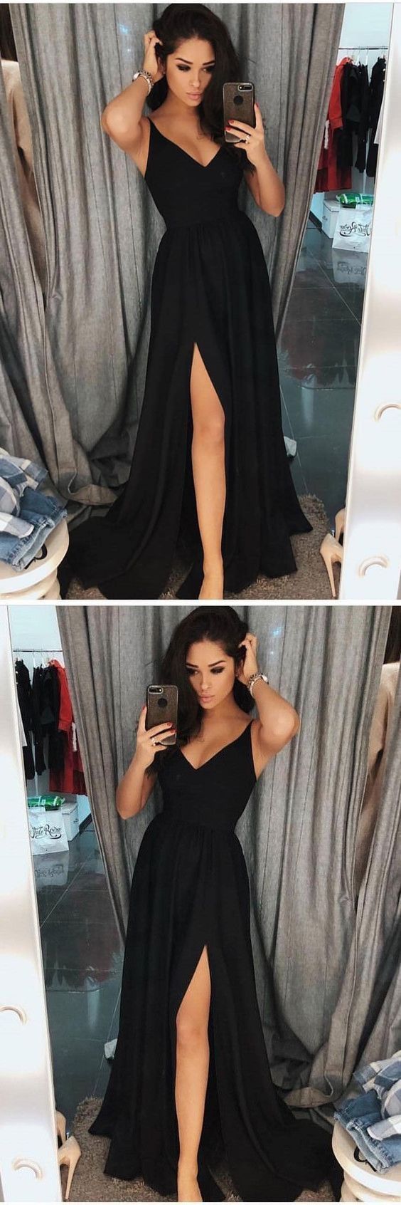 Black Prom Dress with Slit, Prom Dresses, Evening Gown,Graduation School Party Gown, Winter Formal Dress cg739