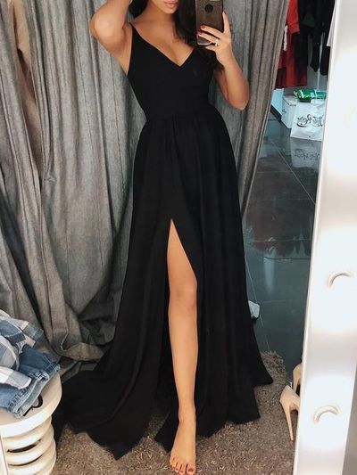 Black Prom Dress with Slit, Prom Dresses, Evening Gown,Graduation School Party Gown, Winter Formal Dress cg739