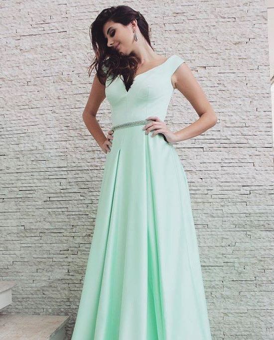 Light Green Satin Beading Prom Dress Formal Dress  cg7394