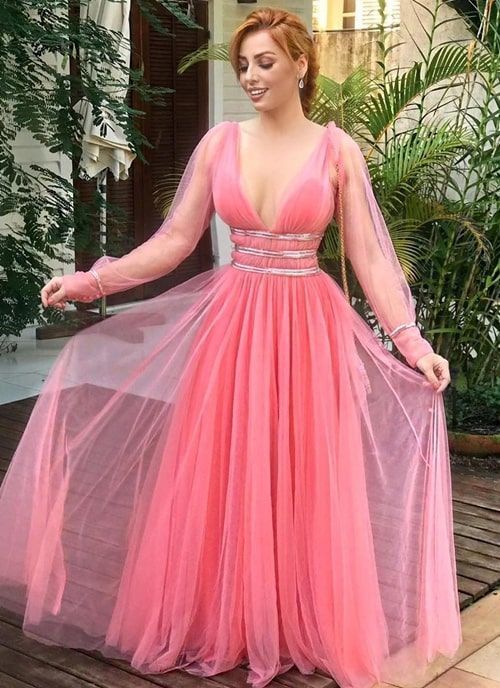 Deep V Neck Chiffon Prom Dress  cg7449