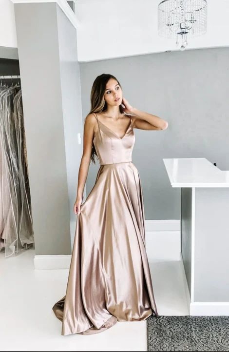 Champagne satin long prom dress, champagne evening dress  cg7492