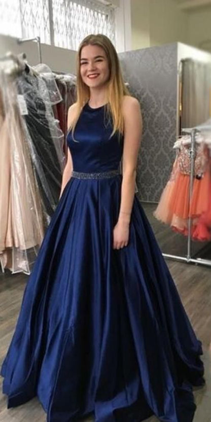 Simply navy blue long prom dress  cg7611