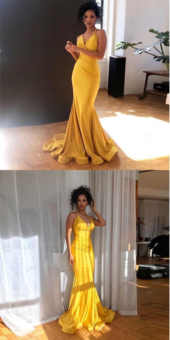 New Arrival V Neck Formal Evening Gown Mermaid Prom Dress For Senior Spaghetti Straps  cg7739