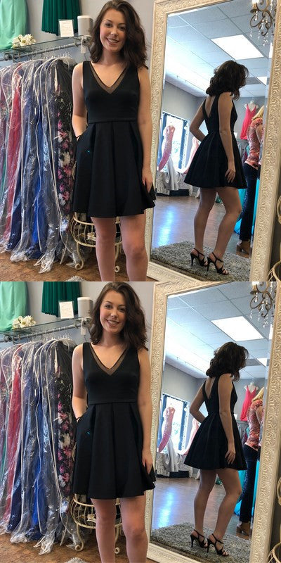 Black homecoming Dress, Short Black Party Dress cg775