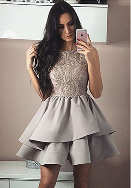 A-Line Sleeveless Gray Homecoming Dress with Appliques cg778