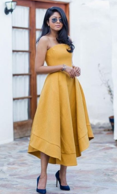 A-Line Strapless Asymmetrical Yellow Homecoming dress cg779